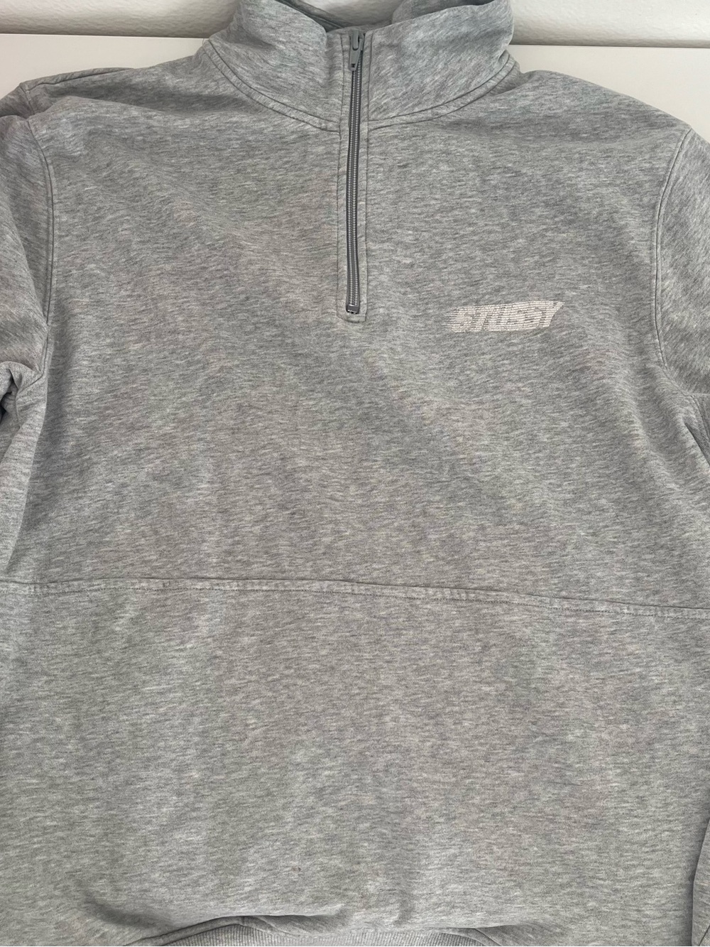 Stussy Light Gray Half-Zip Pullover Sweatshirt